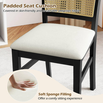 Dreamade Rattan Dining Chairs Set of 2/4 Farmhouse Fabric Upholstered Kitchen Chairs with Rubber Wood Legs