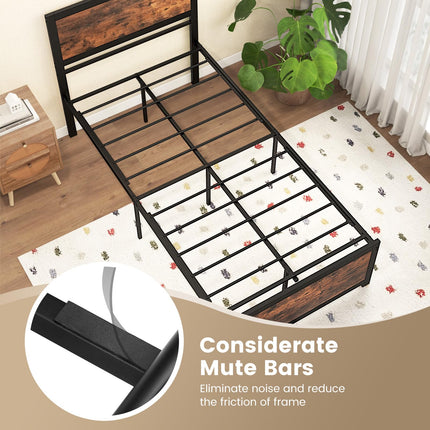 Dreamade Twin Bed Frames for Kids, Industrial Metal Platform Bed with Headboard