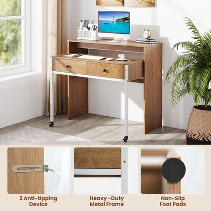 Dreamade Small Computer Desk with Hutch & Drawers