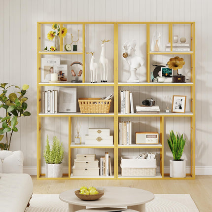 Dreamade 5-Tier Bookshelf 71" Freestanding Golden Bookcase with Open Storage Shelves