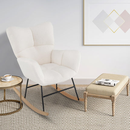 Dreamade Rocking Chair Nursery, Teddy Upholstered Glider Rocker Chair w/High Backrest