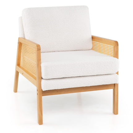 Dreamade Mid Century Modern Accent Chair, Boho Boucle Living Room Arm Chair w/Rattan Arms