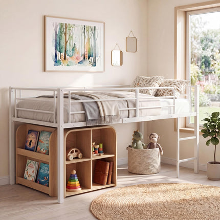Dreamade Twin Low Loft Bed | Metal Bed Frame with 21.5" H Under-Bed Space
