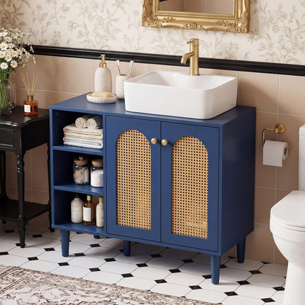 Dreamade 36" Bathroom Under Sink Storage Cabinet with 2 Rattan Doors