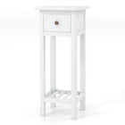 Dreamade Narrow End Table with Drawer, Tall Acacia Wood Side Table with Bottom Shelf, Modern Bedside Tables