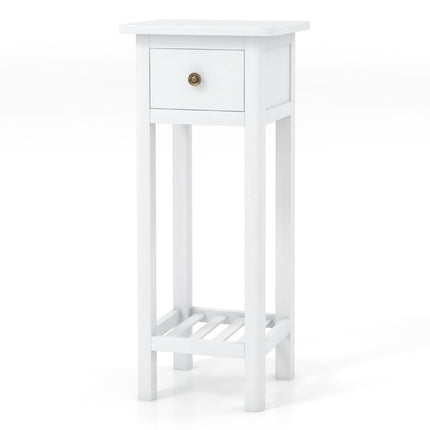 Dreamade Narrow End Table with Drawer, Tall Acacia Wood Side Table with Bottom Shelf, Modern Bedside Tables