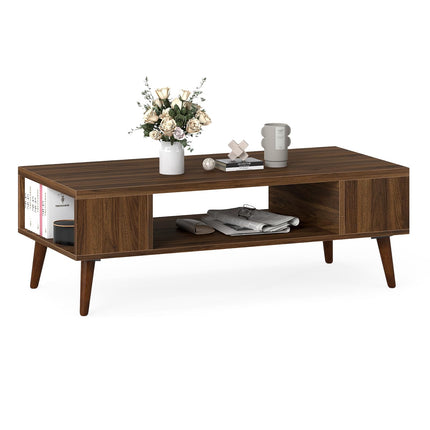 Dreamade 42 Inch Mid Century Modern Coffee Table Rectangular with Open Compartment