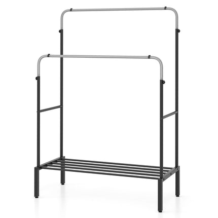 Dreamade Double Rods Garment Rack, 2 Heights Adjustable Clothing Rack, Heavy Duty Metal Frame Hanging Clothes Rack