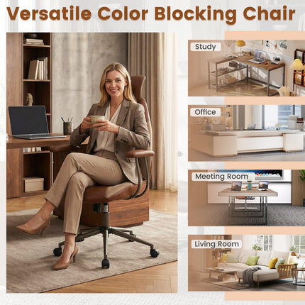 Dreamade Ergonomic Mid Century Modern Faux Fur Computer Desk Chair with 2D Headrest