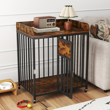 Dreamade Dog Crate Furniture with Lockable Door & Wheels