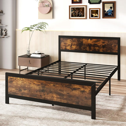 Dreamade Metal Full Size Platform Bed Frame with Wood Headboard and Footboard