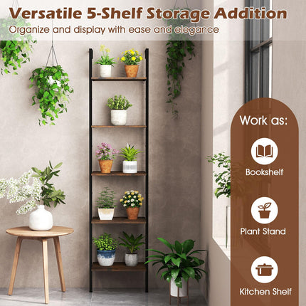 Dreamade 5 Tier Ladder Shelf Wall Mount Bookshelf with Anti-Tipping Kits & Metal Frame
