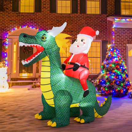 Dreamade 6.7 FT Inflatable Christmas Santa Claus Riding Dinosaur Decoration with Lights Stakes