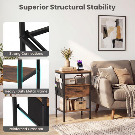 Dreamade 24.5" Nightstand with Charging Station & 1 Fabric Drawer (1/2)