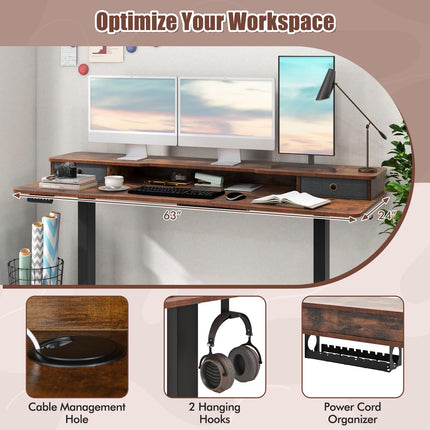 Dreamade Electric Standing Desk with 2 Drawers, 63" x 24"