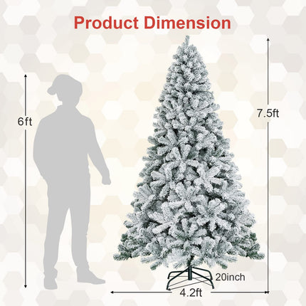 DREAMADE 7.5FT Flocked Christmas Tree, Artificial Xmas Tree w/PVC Needles