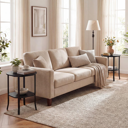Dreamade 2-Tier Round Small Sofa Couch End Table with Storage Shelf & Steel Frame