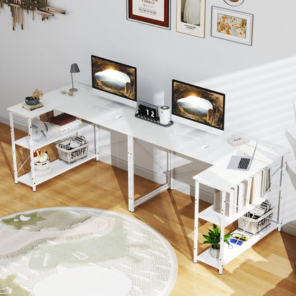 Dreamade 47 Inch Reversible Computer Desk with Adjustable Storage Shelves and Metal Frame