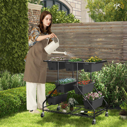 Dreamade Rolling Raised Garden Bed w/ 7 Planter Boxes, Storage Baskets, Drainage Holes