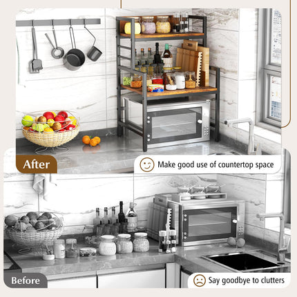 Dreamade 3-Tier Microwave Stand, Space-Saving Microwave Oven Rack with 2 Open Shelves & Heavy-Duty Metal Frame