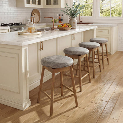 Dreamade Swivel Counter Height Barstools with Solid Wood Legs and Footrests