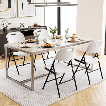 Dreamade Folding Plastic Chairs 4 Pack w/HDPE Backrest & Seat, White | Stackable Portable Seating w/ Steel Frame