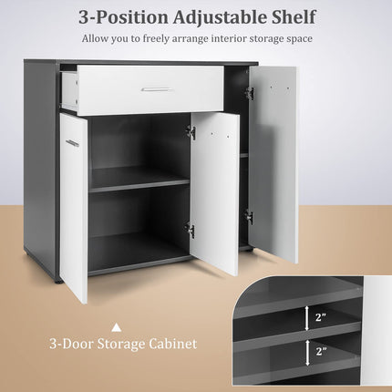 Dreamade Buffet Cabinet with Storage, 3 Door Kitchen Cupboard with Large Drawer, Adjustable Shelf