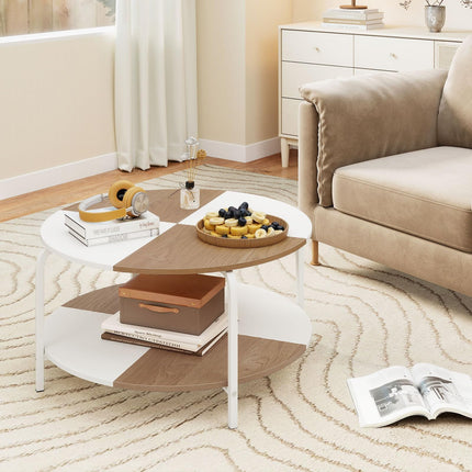 Dreamade Round Coffee Table 2-Tier Center Table with Open Storage Shelf