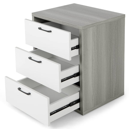 Dreamade Storage Drawer Dresser - Wood End Table, Night Stand with 3 Drawers (1, White & Gray)