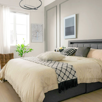 Dreamade Queen Bed Frame with LED Lights and 4 Drawers, Upholstered Platform Bed Frame with USB Ports