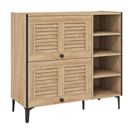 Dreamade Shoe Cabinet with Flip & Slide Doors, Shoe Storage Cabinet with Adjustable Cube Shelves(Louvered Doors)