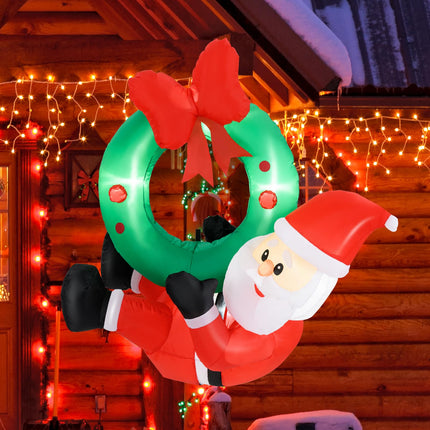 Dreamade Christmas Inflatables, 4FT Blow up Santa Claus w/LED Lights & Christmas Wreath