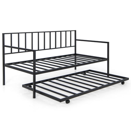 Dreamade Metal Daybed with Trundle, Twin Size Daybed with Pullout Trundle & Steel Slat Support, Black