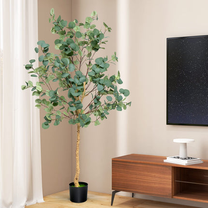 Dreamade 5.5ft Artificial Eucalyptus Tree, Tall Faux Eucalyptus Stems Fake Plants in Pot with 517 Silver Dollar Leaves