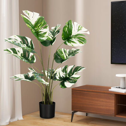 Dreamade 4ft Artificial Monstera Deliciosa Plant, 2 Pack Tall Fake Tropical Palm Tree in Pot with 10 Decorative Split Leaves
