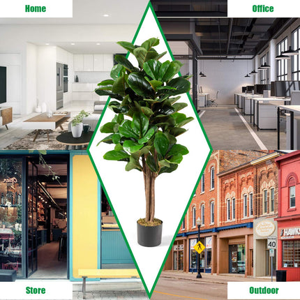 Fake Fiddle Leaf Fig Tree Artificial Greenery Plants in Pots Decorative Trees (5ft)