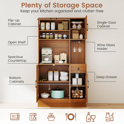 Dreamade 66" Kitchen Pantry Cabinet with Charging Station for Dining Room Living Room
