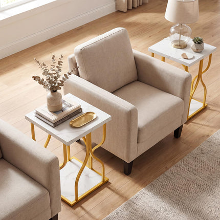 Dreamade 2-Tier End Table with Storage Shelf & Gold Petal-Inspired Geometric Metal Frame