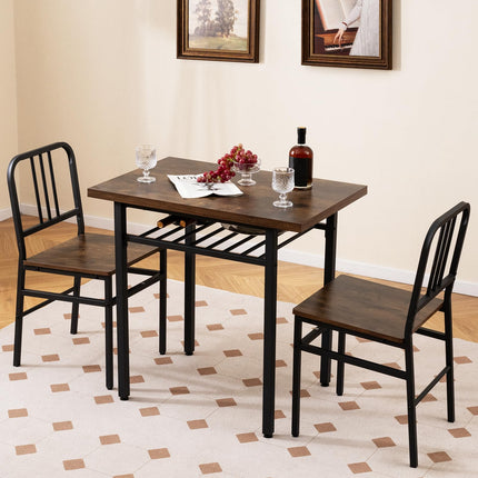 Dreamade 3-Piece Dining Table Set | Rectangular Kitchen Table with Storage Rack and 2 Dining Chairs