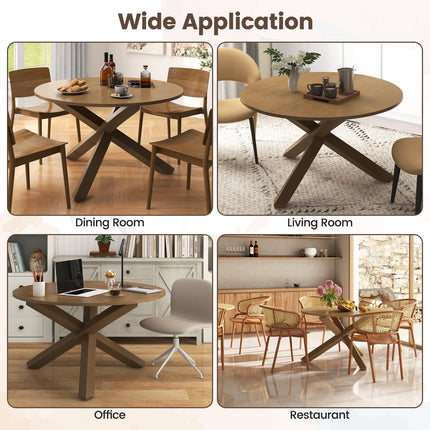 Dreamade 47" Round Dining Table, Mid Century Modern Round Kitchen Table w/Solid Acacia Wood Legs, Adjustable Foot Pads