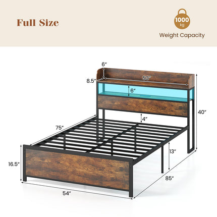 Dreamade Metal Platform Bed Frame with Storage Headboard