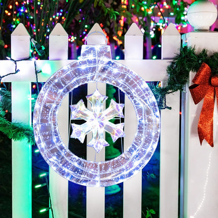 Dreamade 33” Lighted Ornament with Snowflake, Pre-Lit Christmas Wreath with 128 Cold White LED Lights