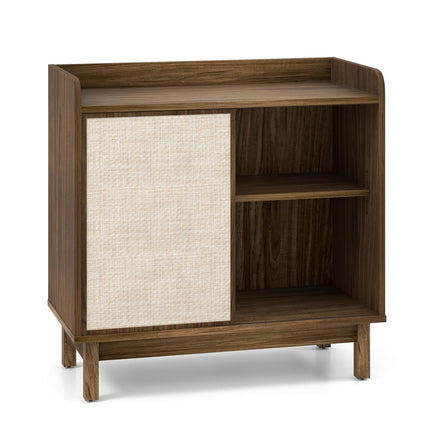 Dreamade Sideboard Cabinet, Farmhouse Buffet Storage Cabinet with Sliding Rattan Door, 2 Adjustable Shelves