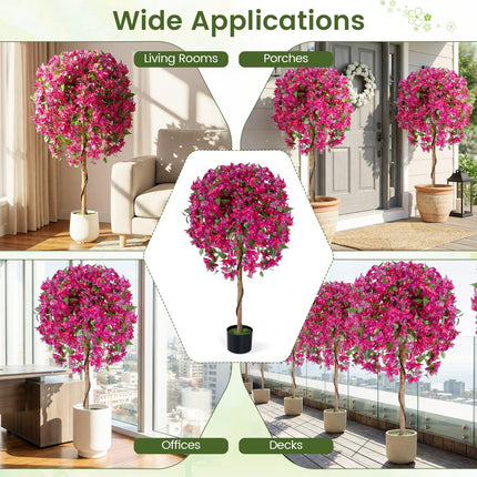 Dreamade 2 Pack Artificial Azalea Trees with Vivid Blooming Flowers for Indoor Outdoor Decor