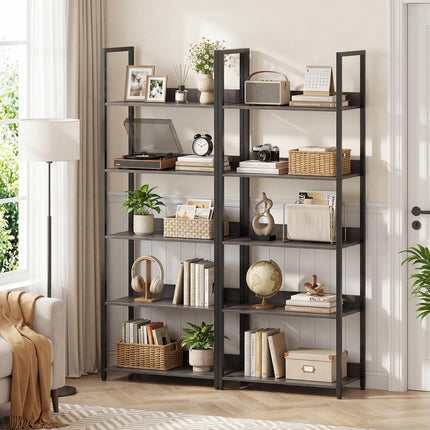 Dreamade 5-Tier Tall Wooden Open Bookcase with Back Panels & Metal Frame (1/2)