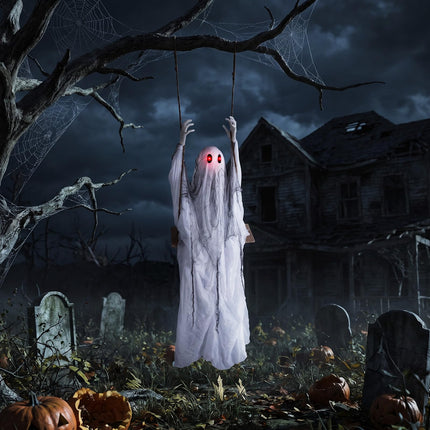 DREAMADE 6.6FT Halloween Hanging Ghost w/Red Eyes