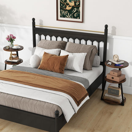 Dreamade Round End Table, Industrial Side Table with Sturdy Metal Frame, Coffee Table, 3-Tier Bedside Table for Bedroom, Living Room