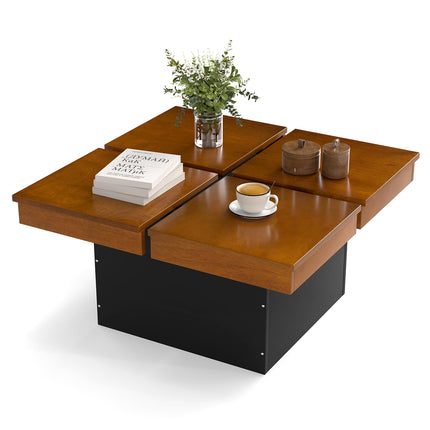 Dreamade Square Coffee Table | 31.5 Inch Mid Century Modern Center Table with Solid Wood Veneered Split Top