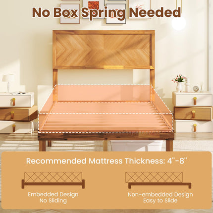 Dreamade Wood Twin Bed/Full Size Bed/Queen Bed Frames with Headboard, Solid Acacia Wood Platform Bed with 12 Strong Wooden Slat Support