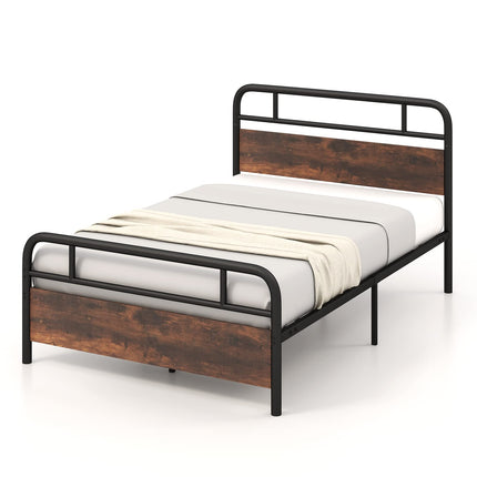 Dreamade Full Size Metal Bed Frame with Wood Headboard and Footboard